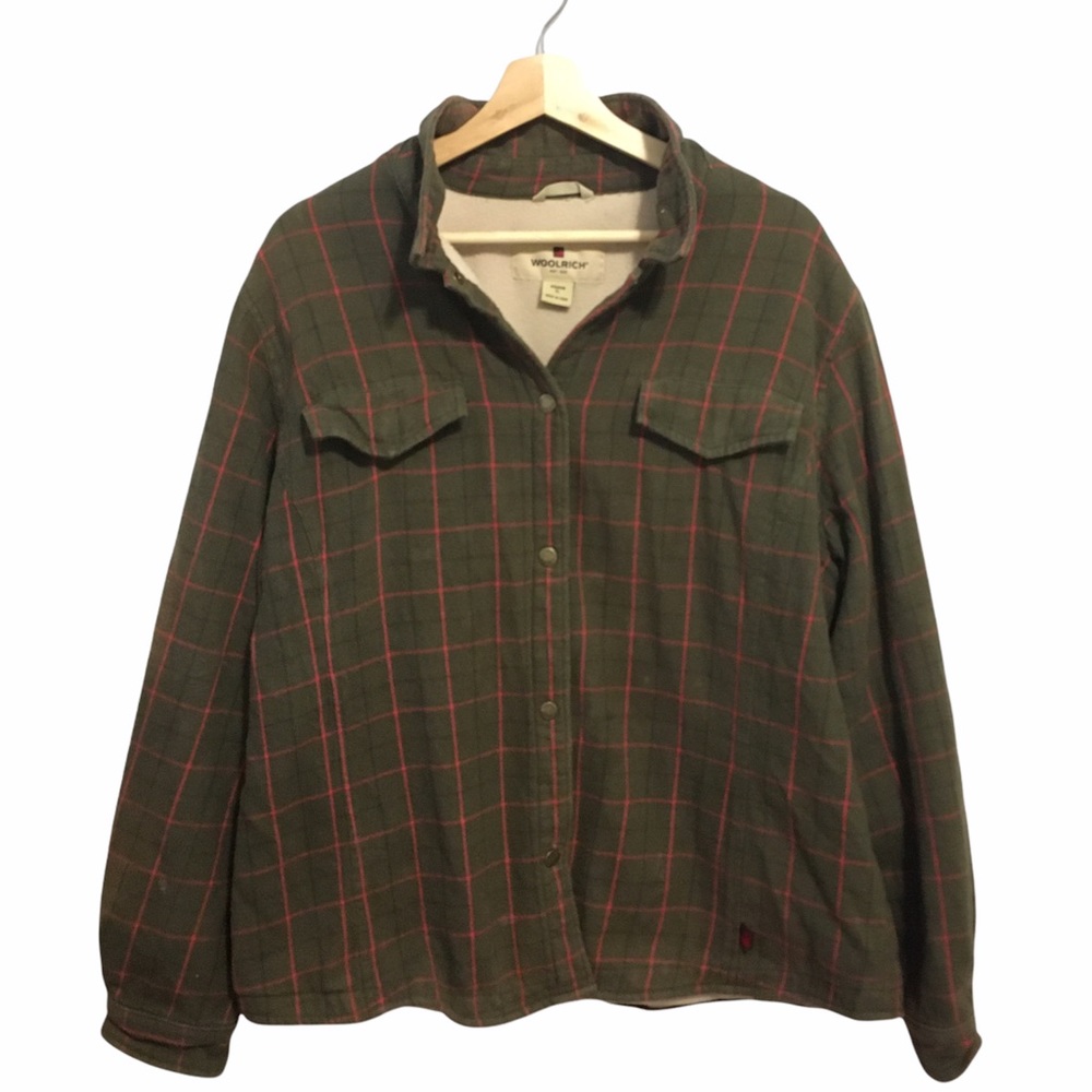 Woolrich Green Pink Stripe Plaid Shacket Coat